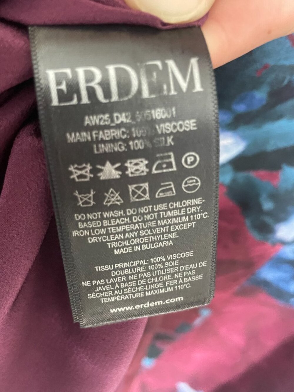NWT Erdem Aria Abstract Red Blue Rose Mulberry Fluid Crepe Midi Dress Size 2 - Picture 12 of 12